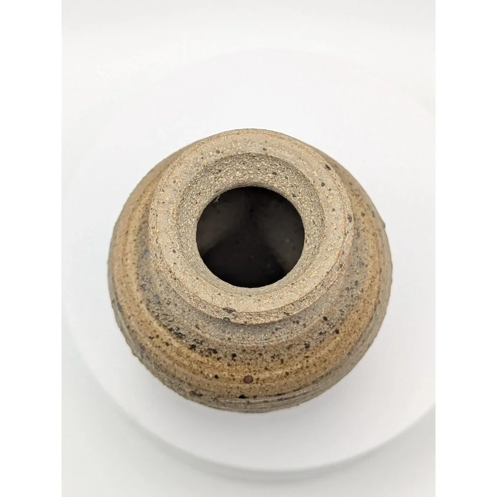 Handmade Studio Pottery Vase Signed Stoneware Bud Vase Speckled Rustic Artisan